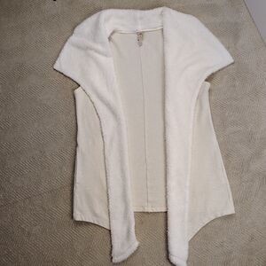 XCVI Cream And White Open-Front Cardigan With A Sherpa Collar Size Medium